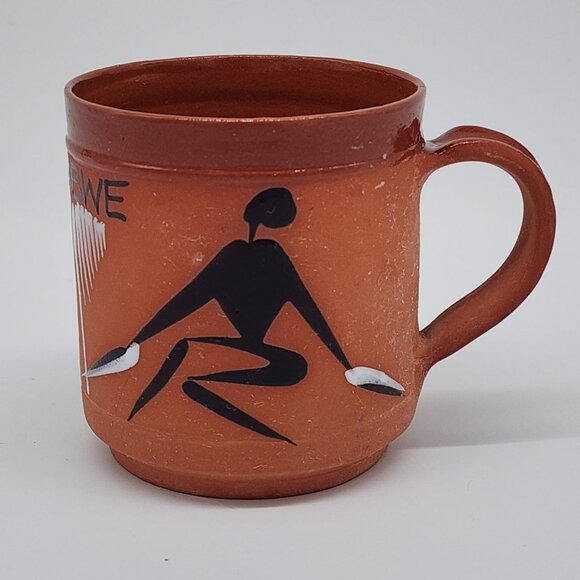 Hand Painted Zimbabwe Clay Mug With Traditional Art 3.5" Tall VTG - Picture 1 of 7